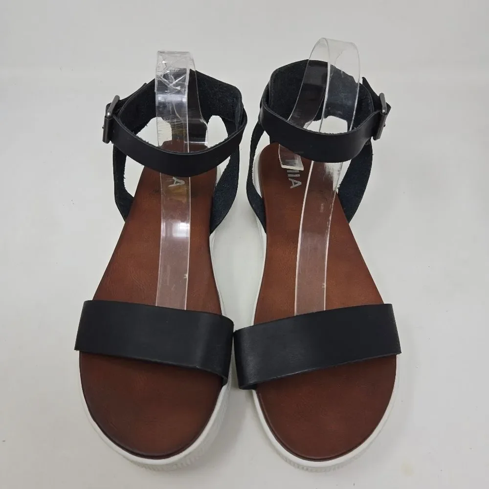 MIA Ellen Platform Black Strqppy Leather Sandals Buckled Ankle Strap Size‎ US10